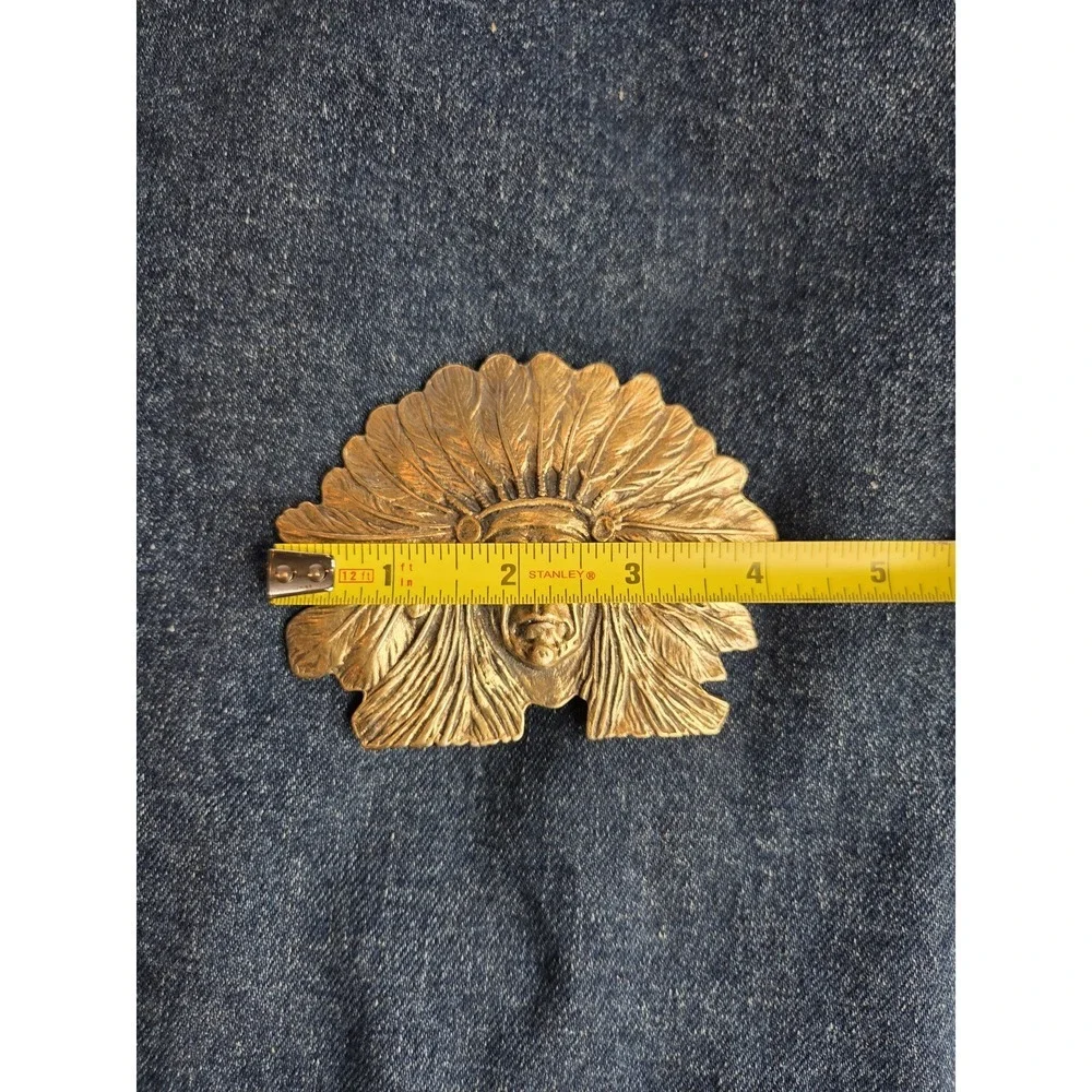 Vintage Gold Brass Native American Chief Large Belt Buckle